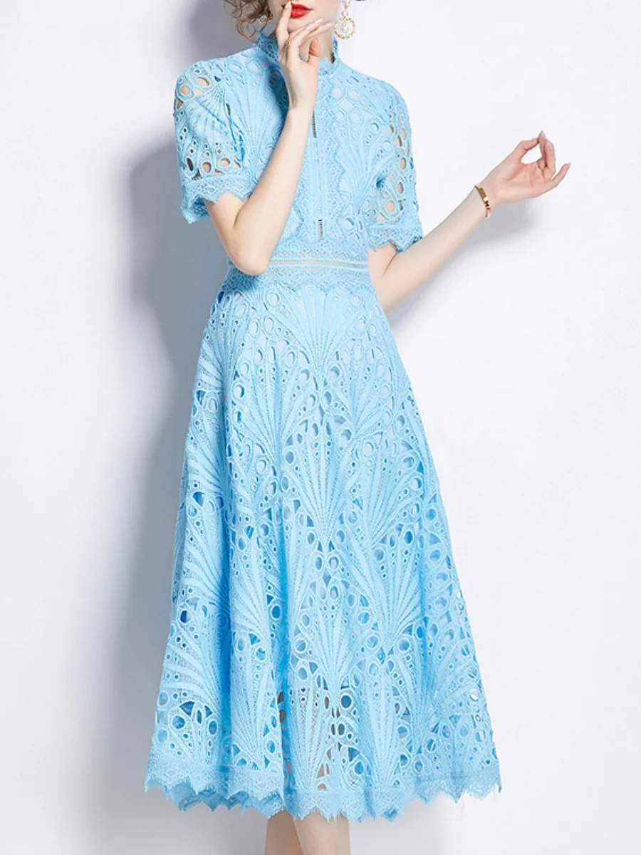 Crocheted Embroidered Lace Midi Dress - Image 19
