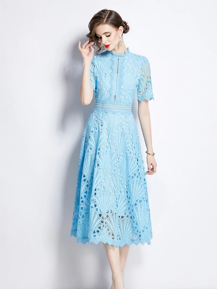 Crocheted Embroidered Lace Midi Dress - Image 20