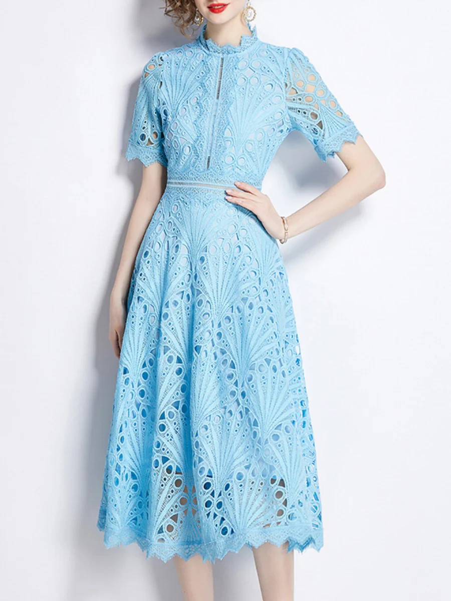 Crocheted Embroidered Lace Midi Dress - Image 21