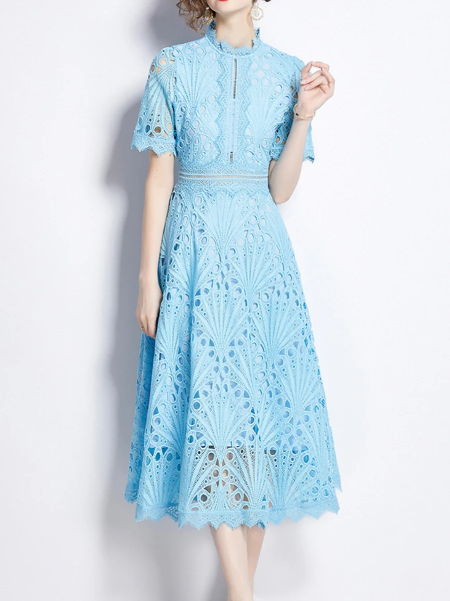 Crocheted Embroidered Lace Midi Dress - Image 22