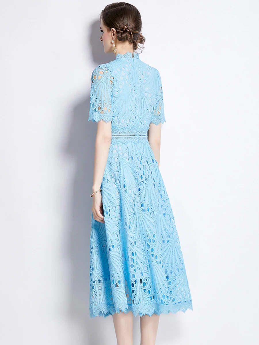 Crocheted Embroidered Lace Midi Dress - Image 23