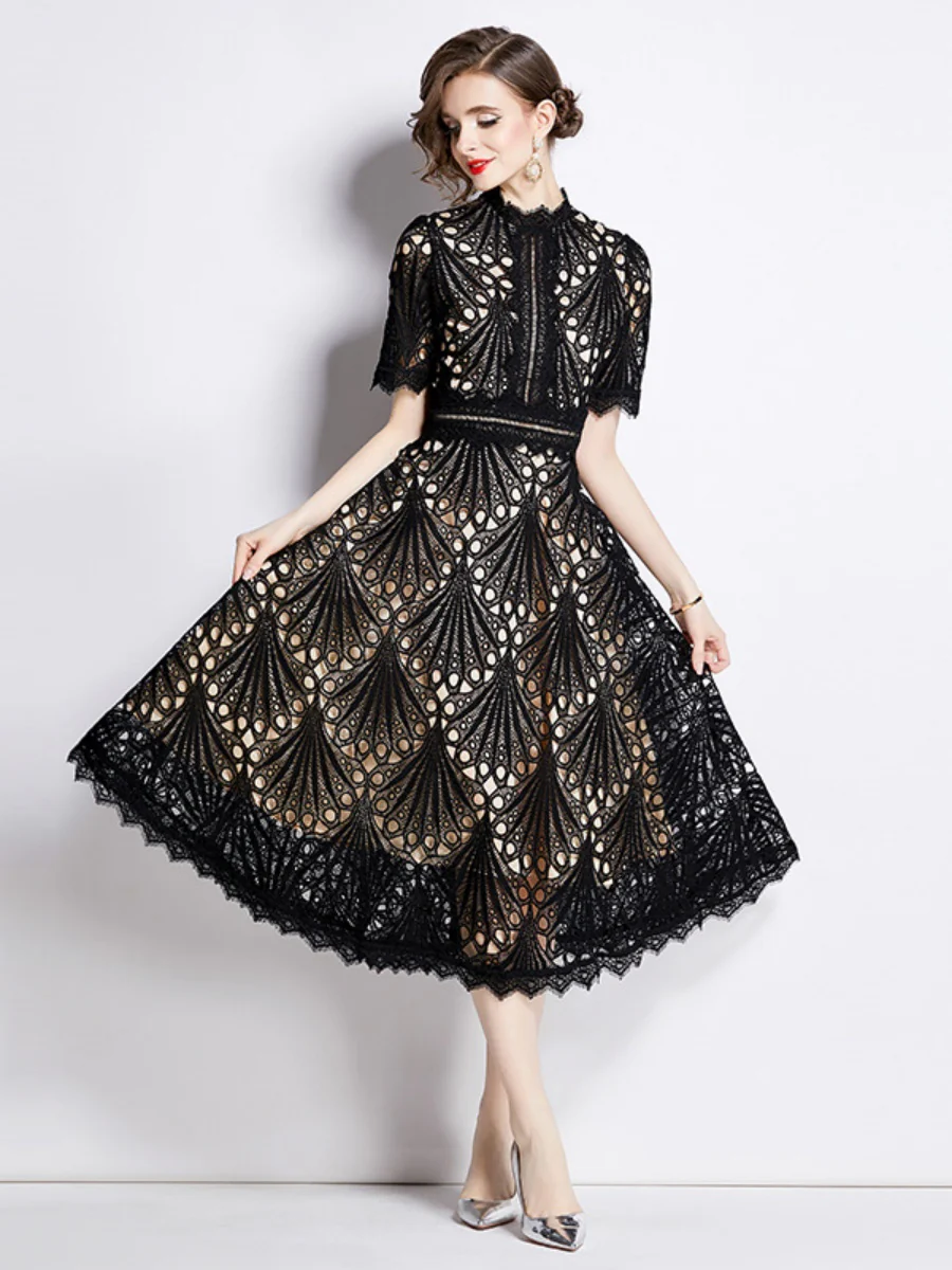 Crocheted Embroidered Lace Midi Dress - Image 24