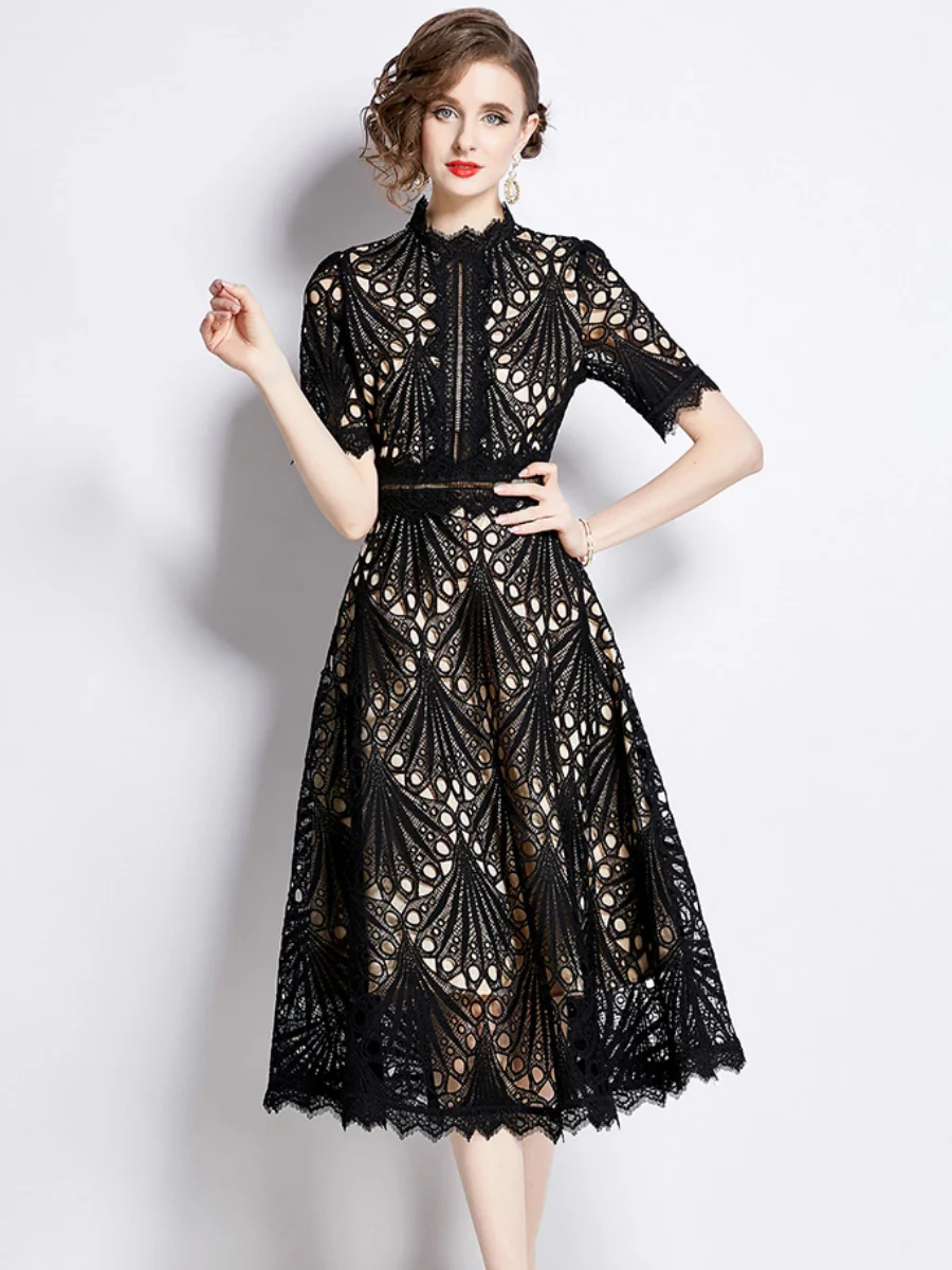 Crocheted Embroidered Lace Midi Dress - Image 25