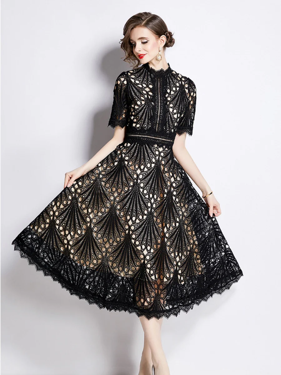 Crocheted Embroidered Lace Midi Dress - Image 26