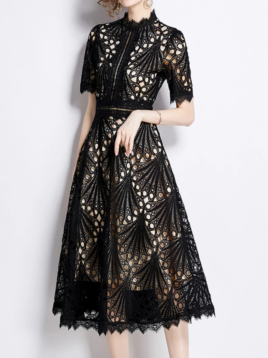 Crocheted Embroidered Lace Midi Dress - Image 27