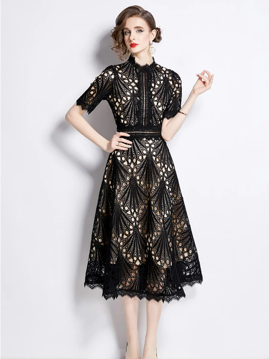 Crocheted Embroidered Lace Midi Dress - Image 28