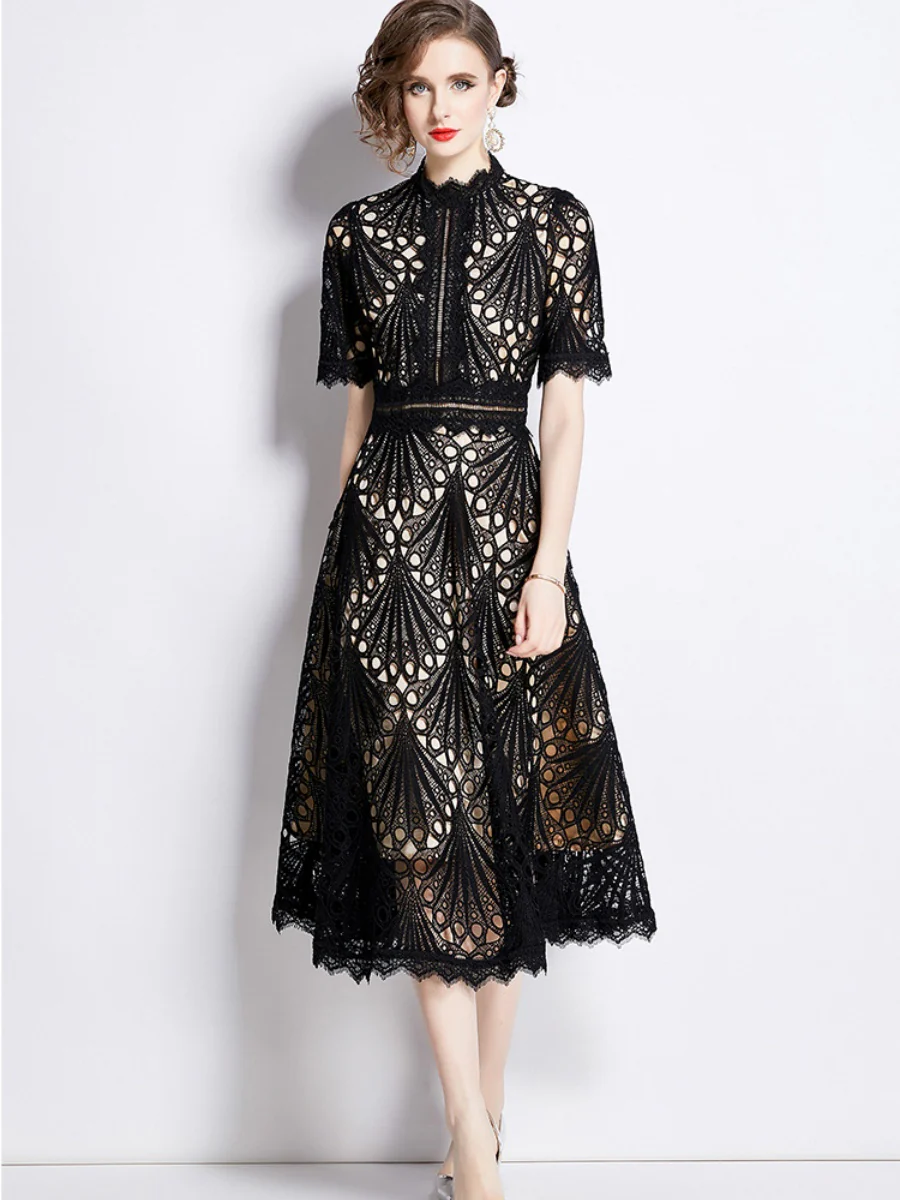 Crocheted Embroidered Lace Midi Dress - Image 29