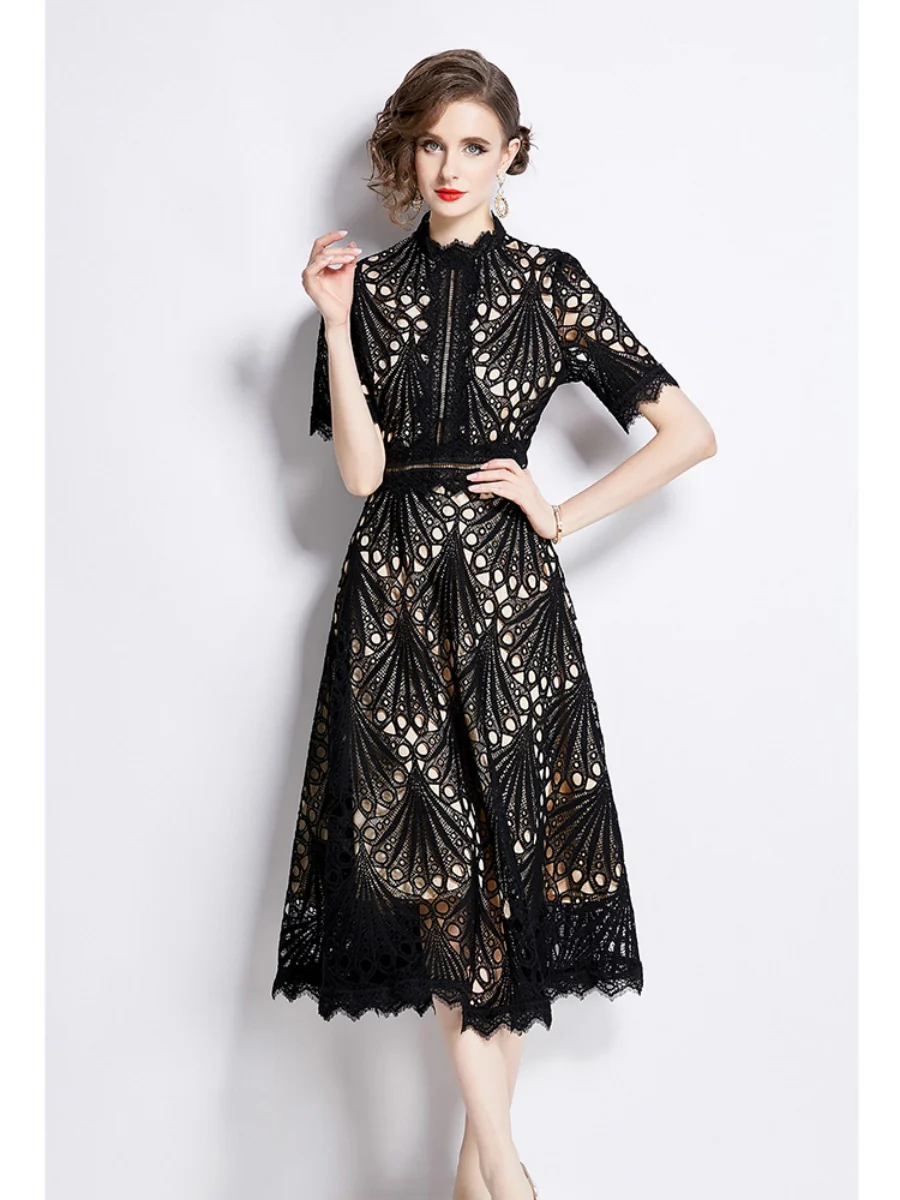 Crocheted Embroidered Lace Midi Dress - Image 30