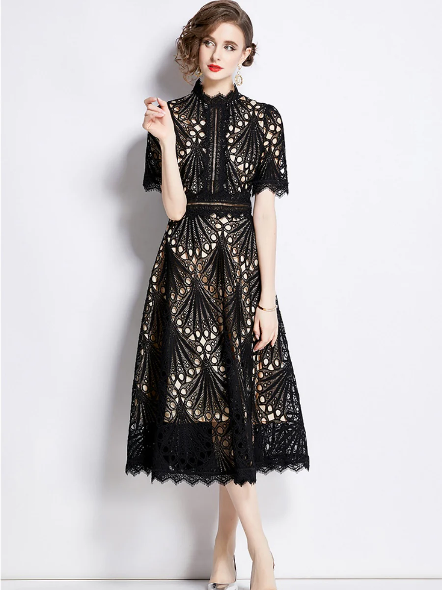 Crocheted Embroidered Lace Midi Dress - Image 31