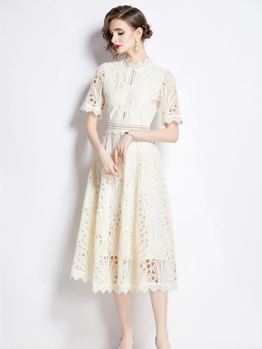Crocheted Embroidered Lace Midi Dress - Image 6