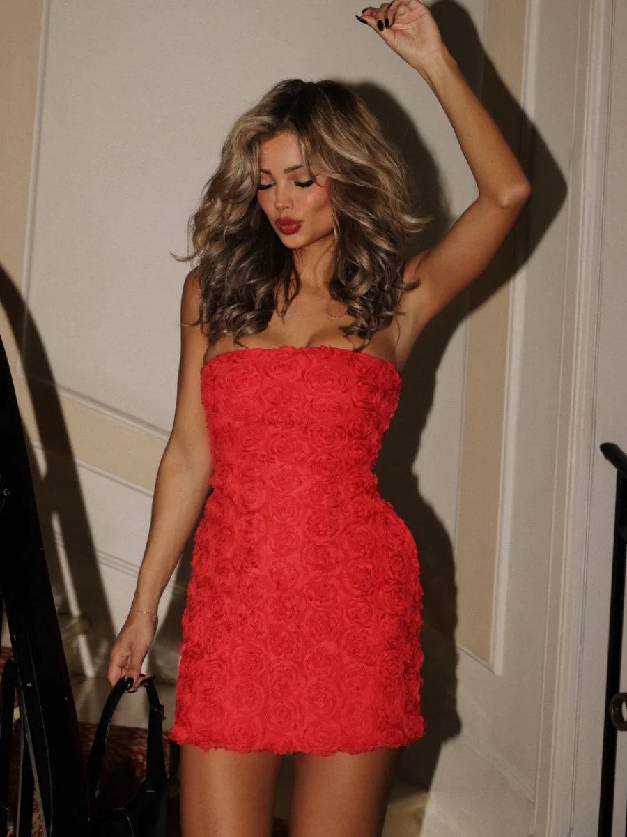 Versatile 3D Floral Strapless Bodycon Mini Dress - Image 19