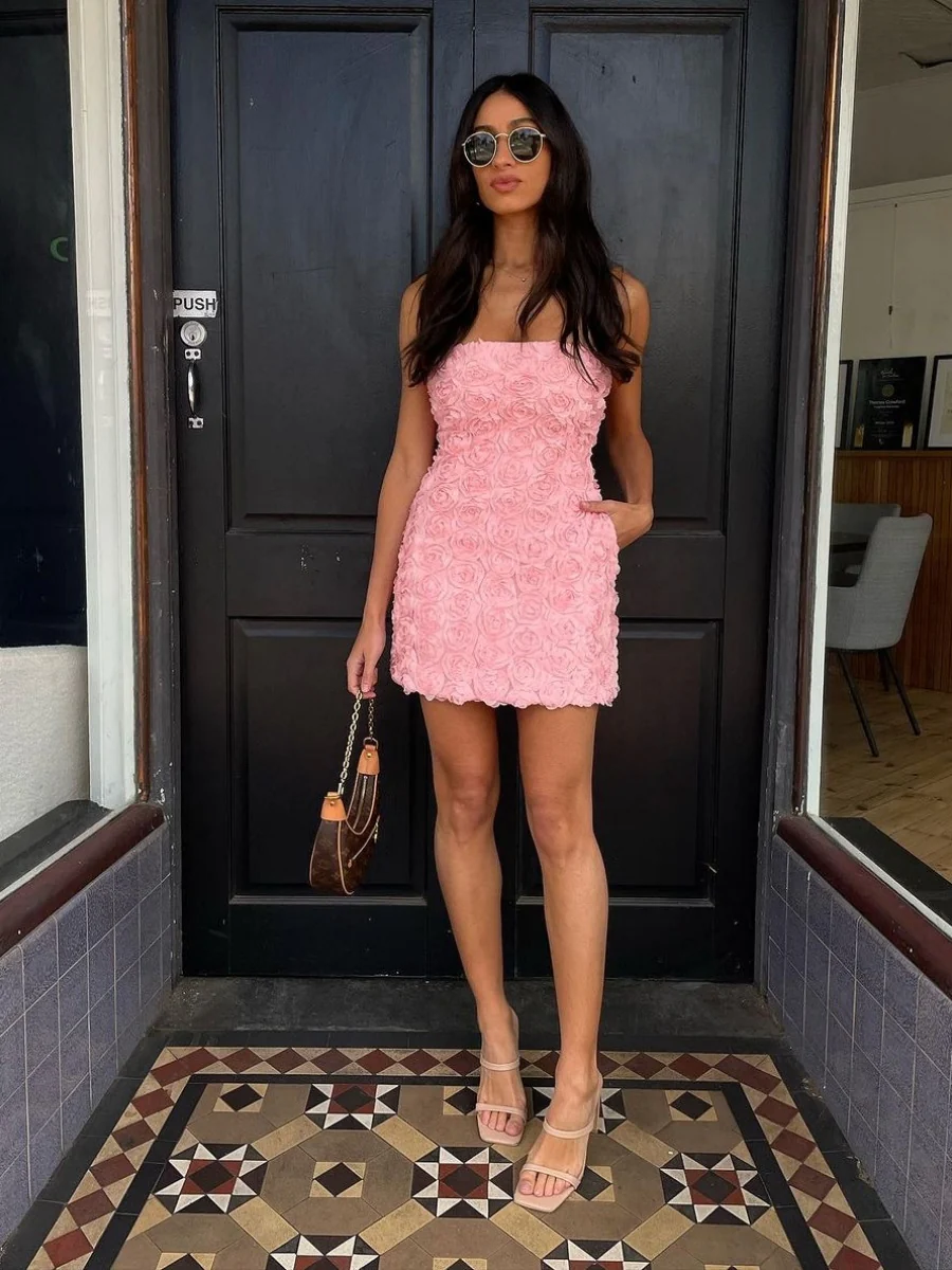 Versatile 3D Floral Strapless Bodycon Mini Dress - Image 7