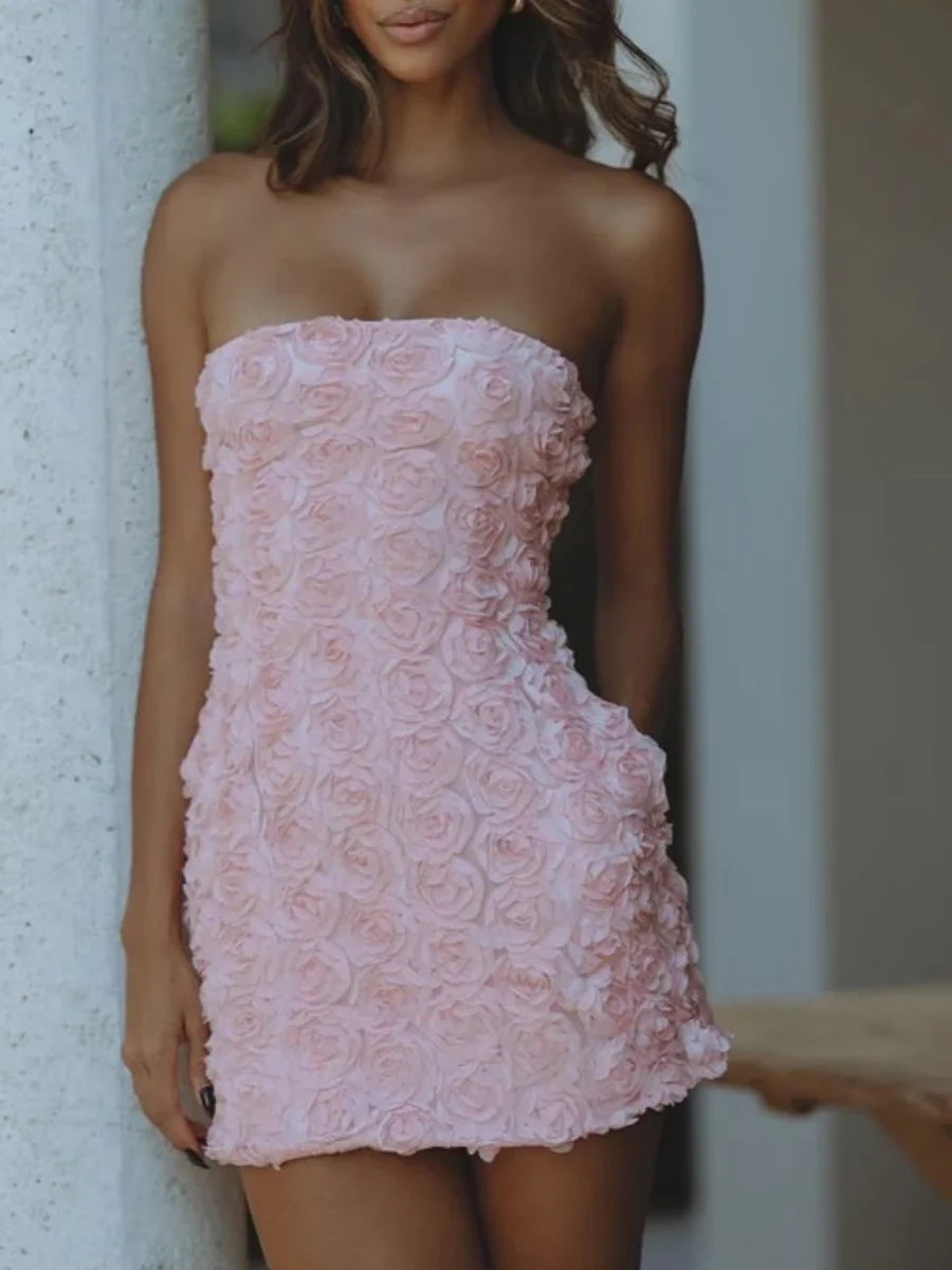 Versatile 3D Floral Strapless Bodycon Mini Dress - Image 8