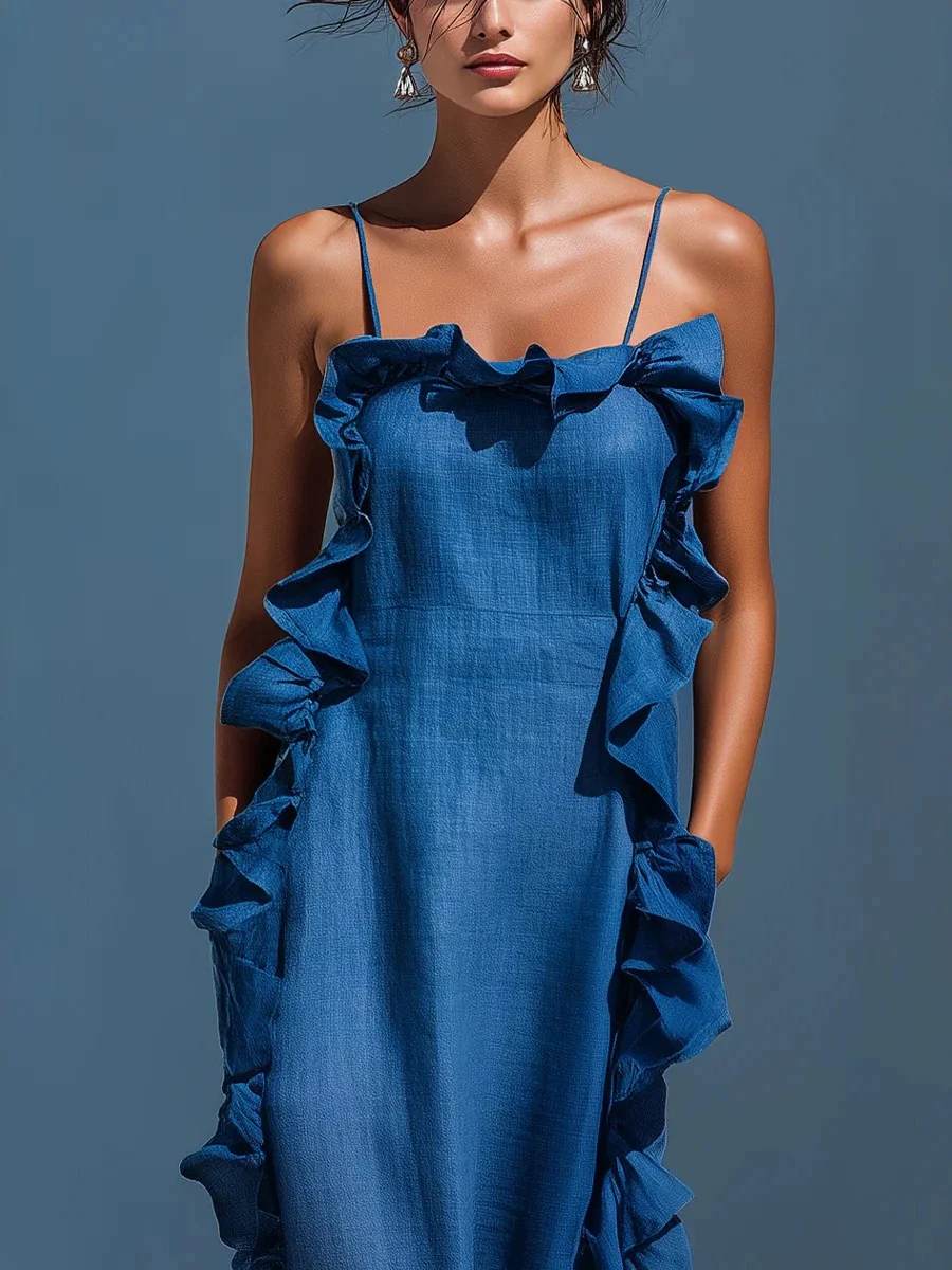 Resort-style Sleeveless Backless Long Dress With Ruffles - Image 3