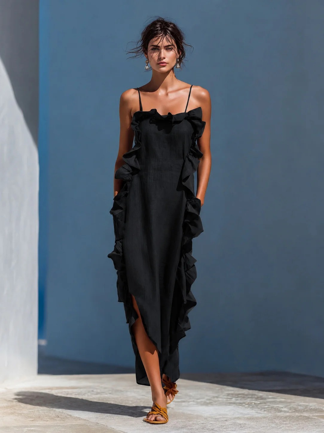 Resort-style Sleeveless Backless Long Dress With Ruffles - Image 5