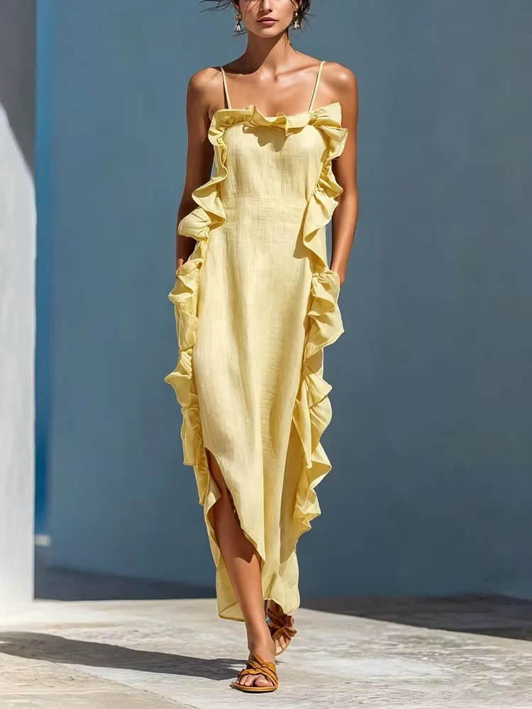 Resort-style Sleeveless Backless Long Dress With Ruffles - Image 7