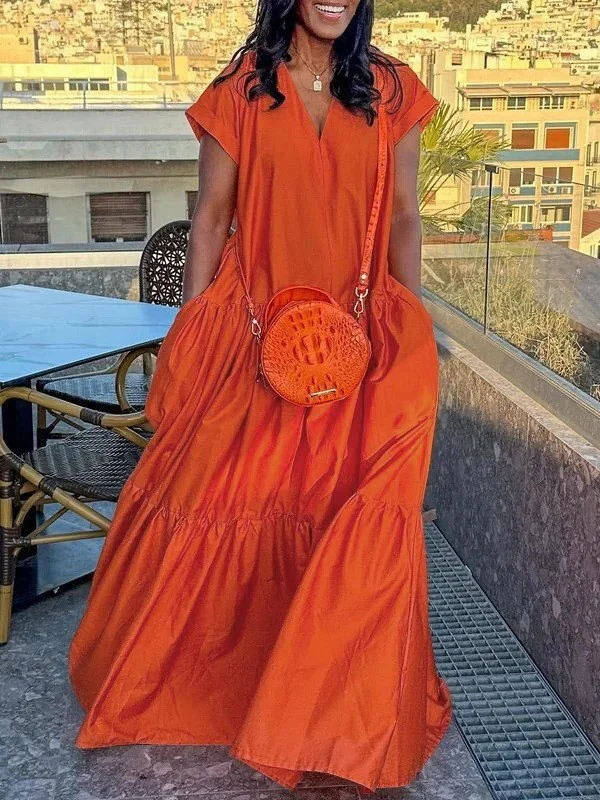 V-neck Short-sleeved Maxi Dress - Image 2