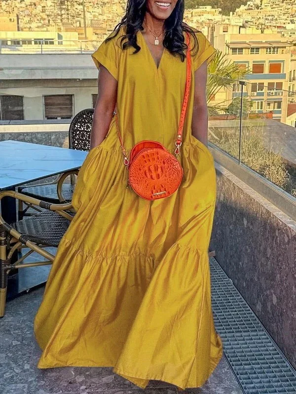 V-neck Short-sleeved Maxi Dress - Image 3