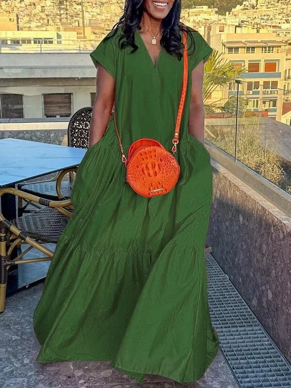 V-neck Short-sleeved Maxi Dress - Image 4