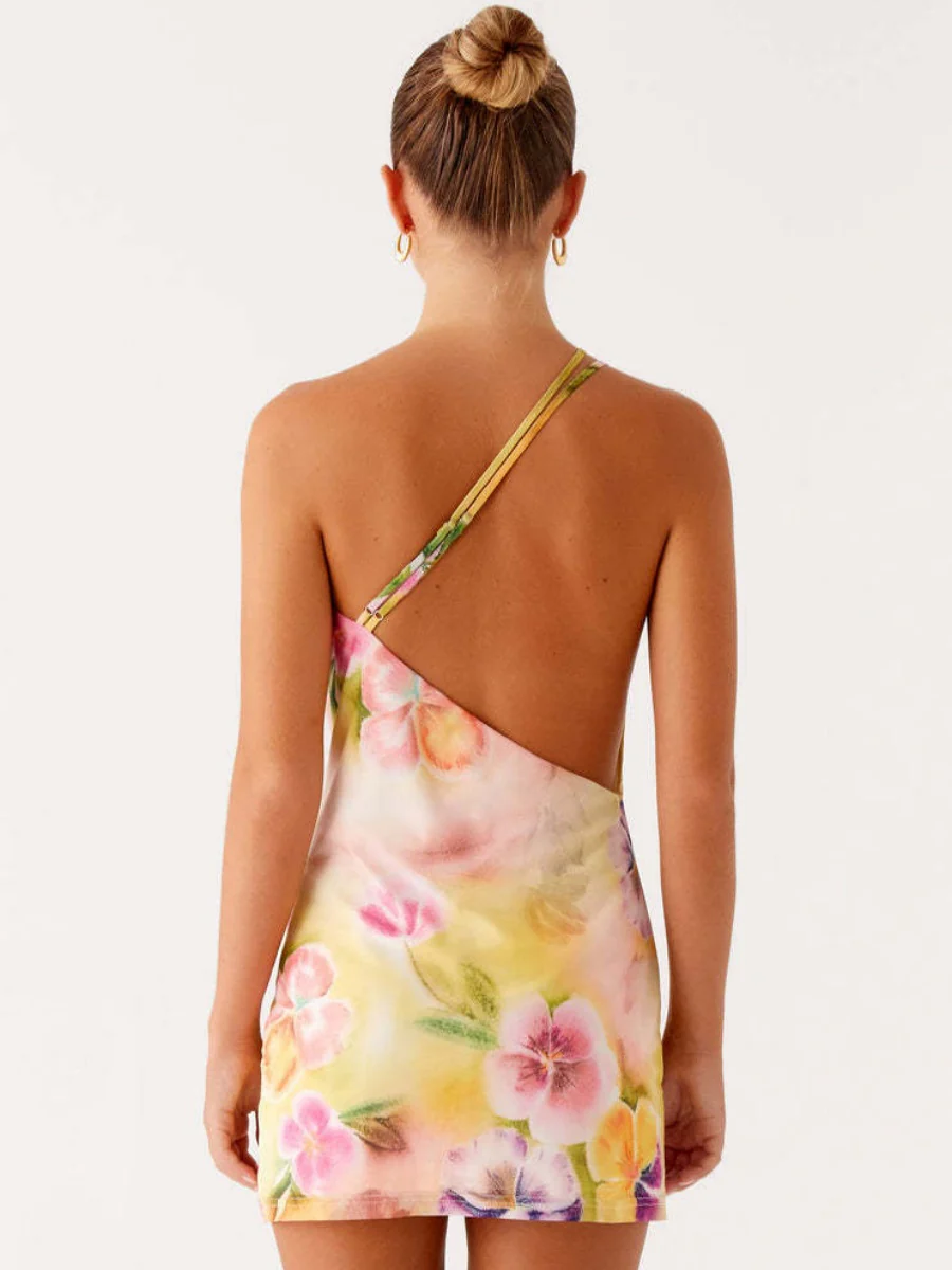 Sexy Print With A Swing Neck And One Shoulder Crossbody Mini&Short Dresses - Image 10