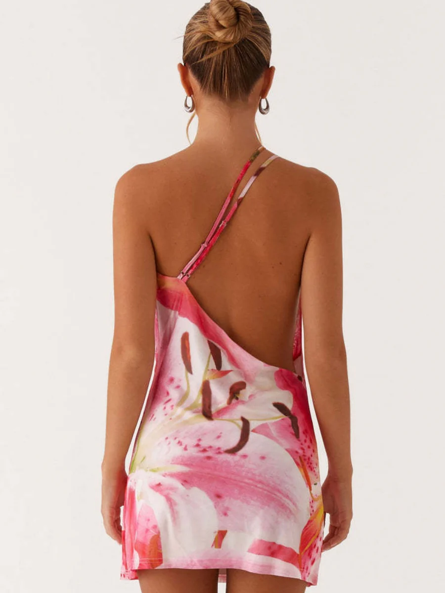 Sexy Print With A Swing Neck And One Shoulder Crossbody Mini&Short Dresses - Image 3