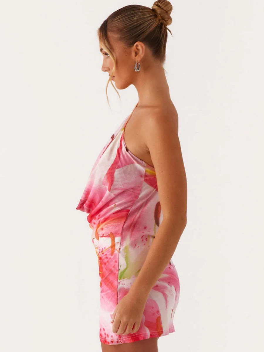 Sexy Print With A Swing Neck And One Shoulder Crossbody Mini&Short Dresses - Image 5