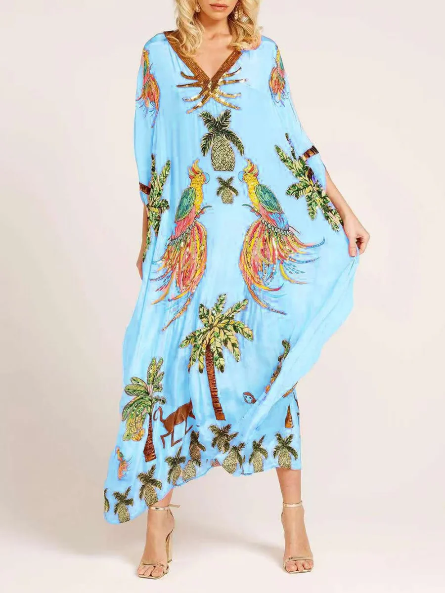 V-neck Floral Print Loose-fitting Long Dress - Image 10