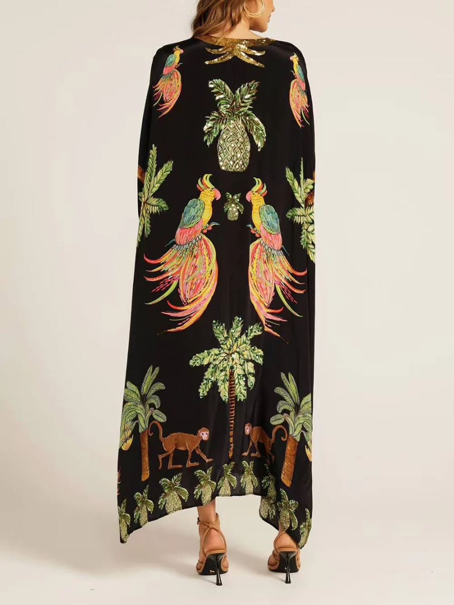 V-neck Floral Print Loose-fitting Long Dress - Image 2