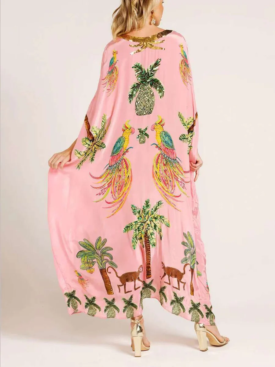 V-neck Floral Print Loose-fitting Long Dress - Image 4
