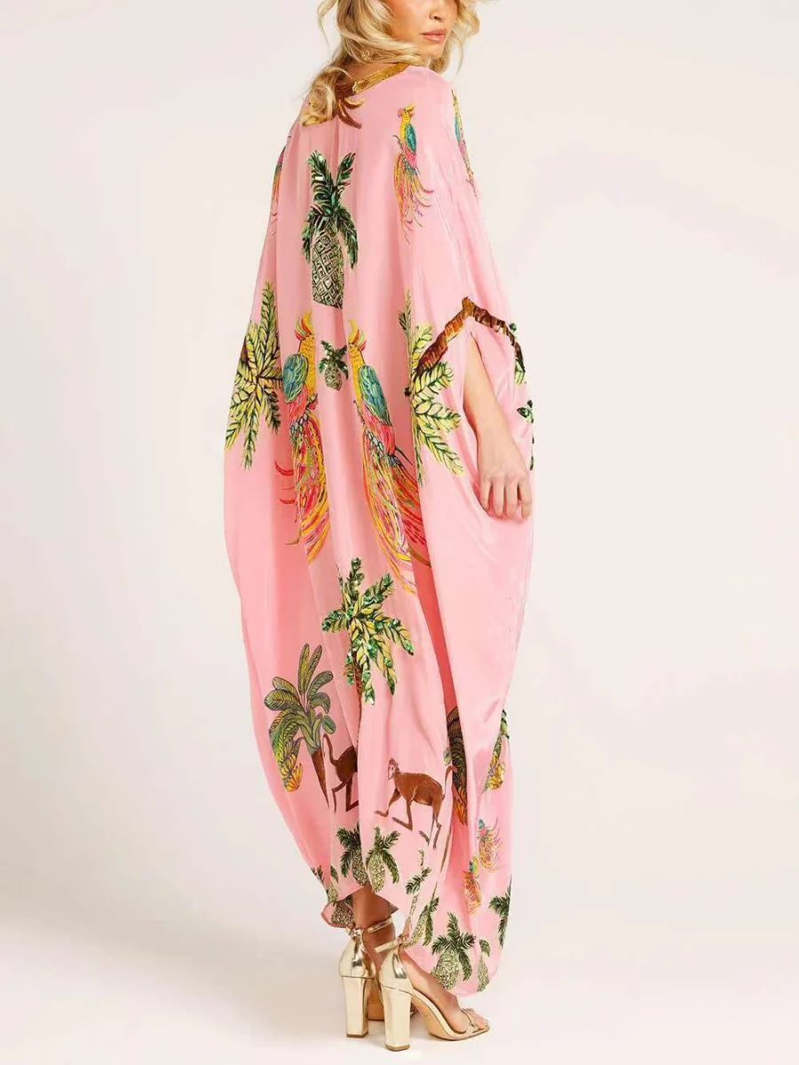 V-neck Floral Print Loose-fitting Long Dress - Image 5