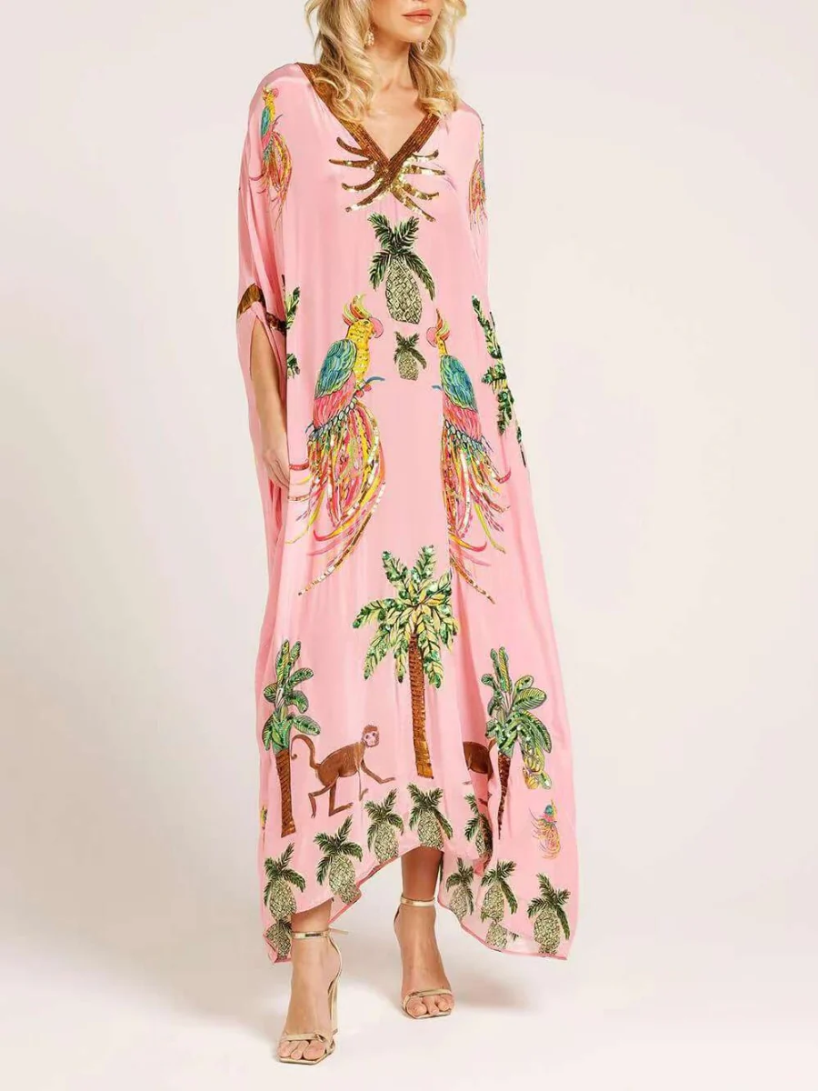 V-neck Floral Print Loose-fitting Long Dress - Image 6