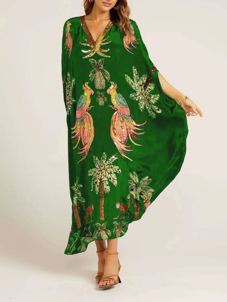 V-neck Floral Print Loose-fitting Long Dress - Image 9