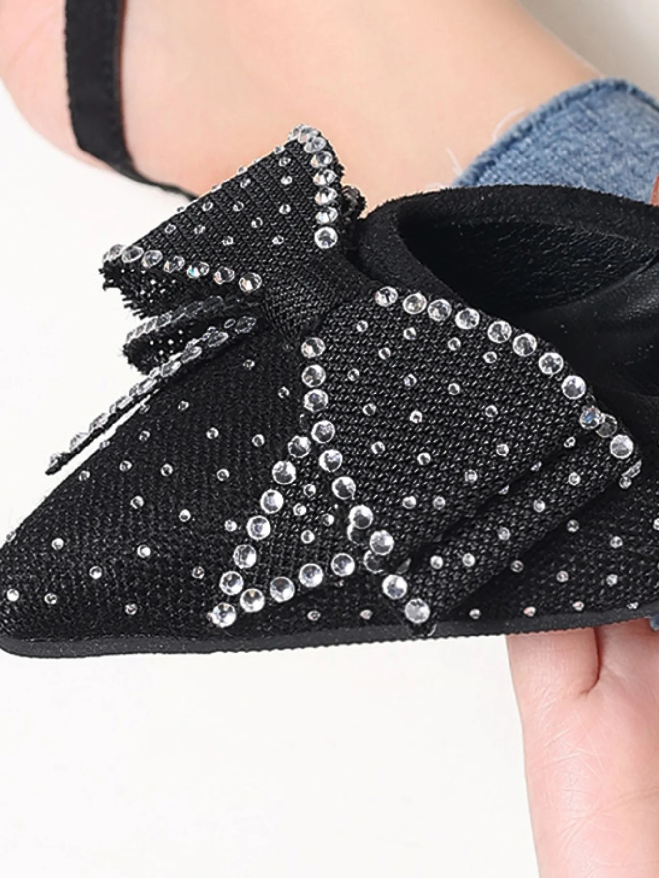 Rhinestone Pointed Bow Backless High Heels - Image 7
