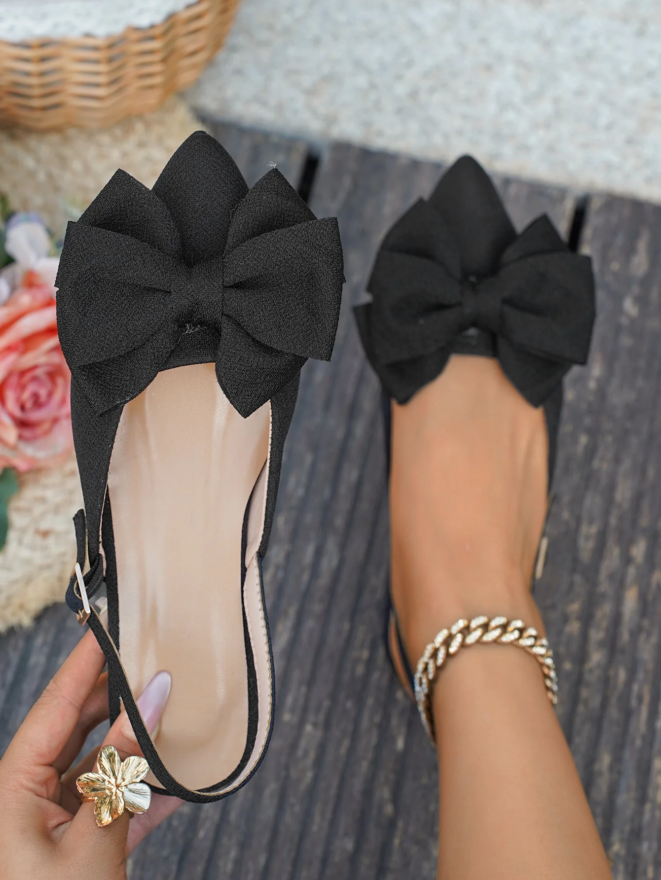 Bow-tie Open-back Flat Shoes - Image 10
