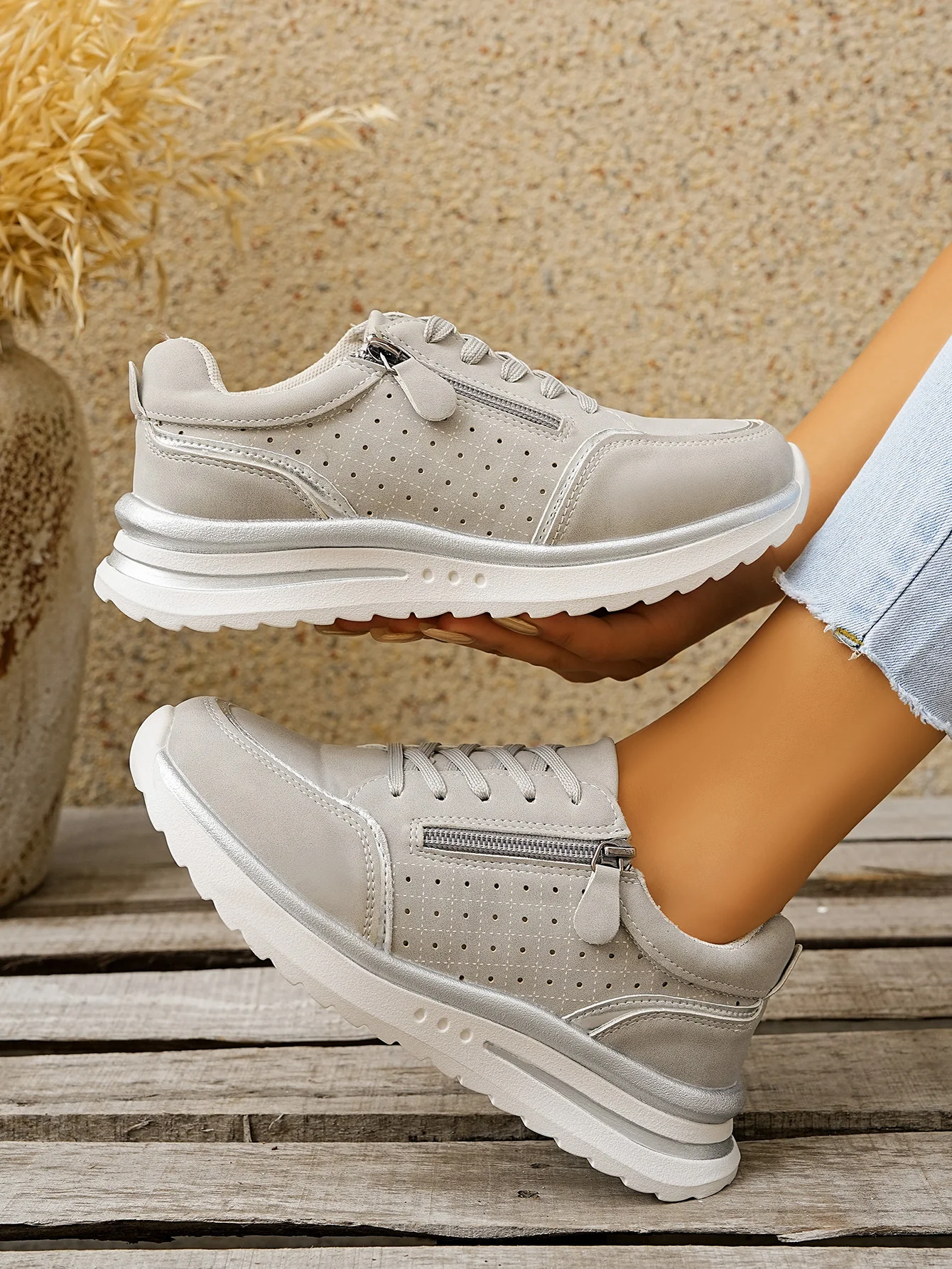 Side Zipper Breathable Athletic Shoes - Image 6