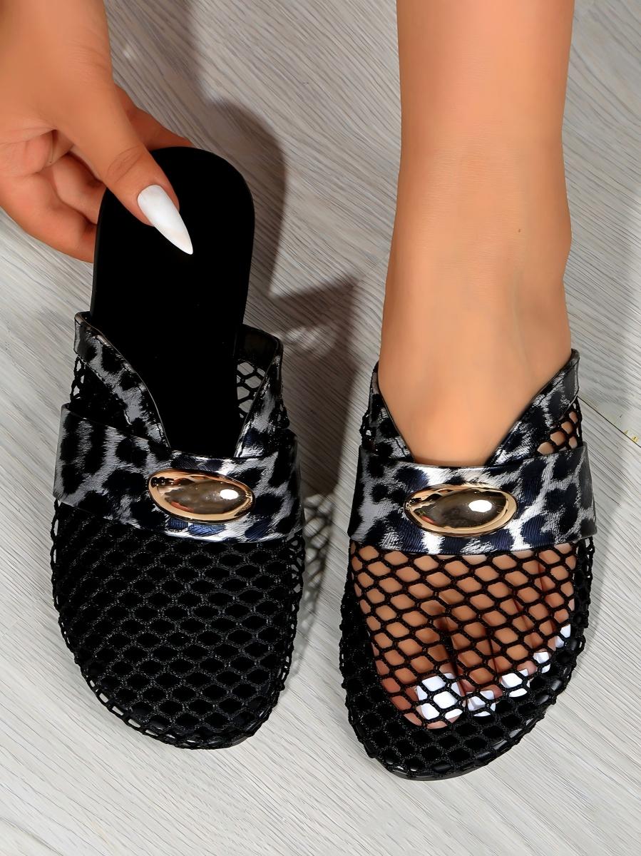 Leopard Print Mesh Closed-toe Slippers - Image 6