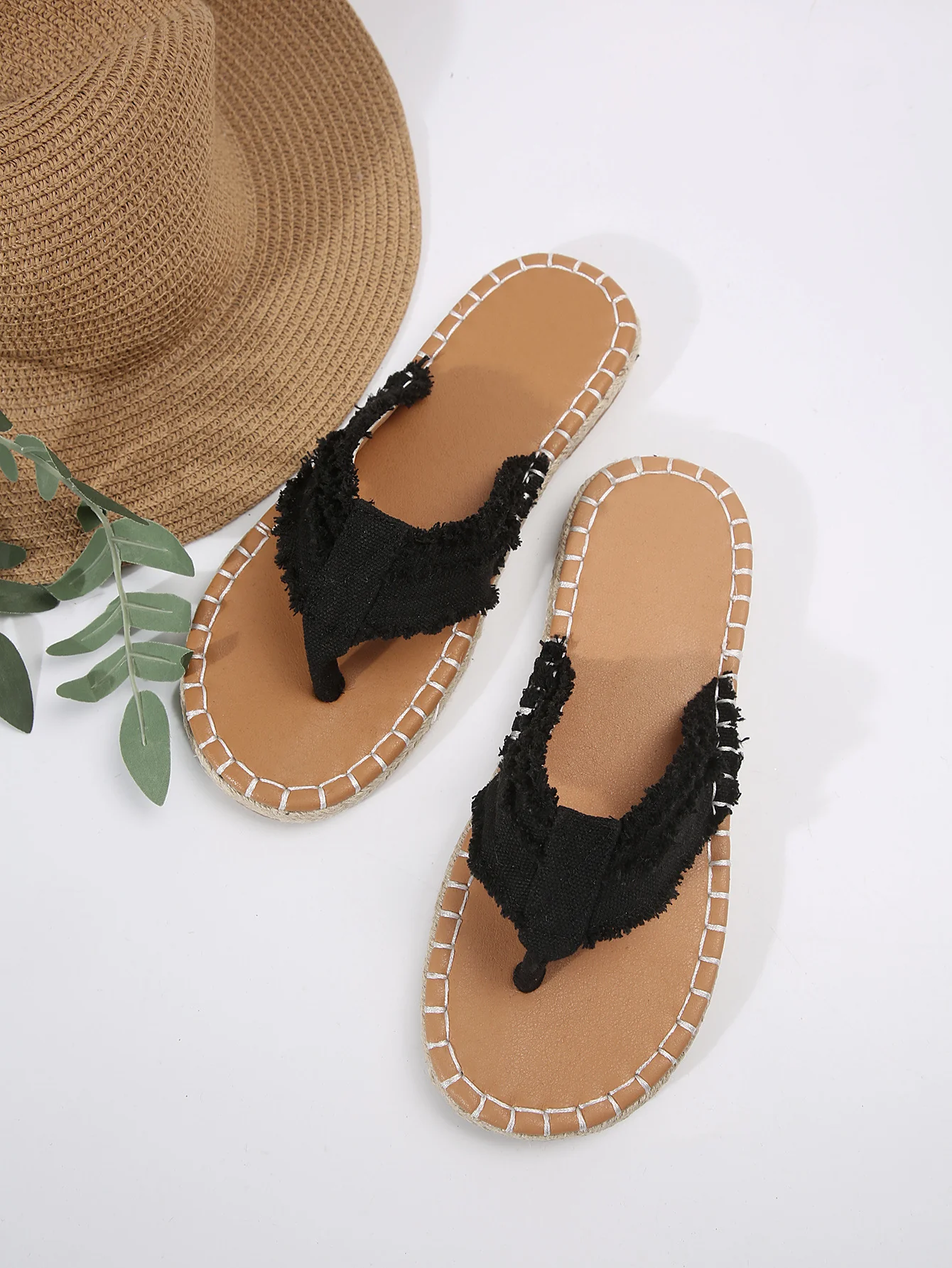 Denim Flip-Flops With Straw-lined Seams - Image 16