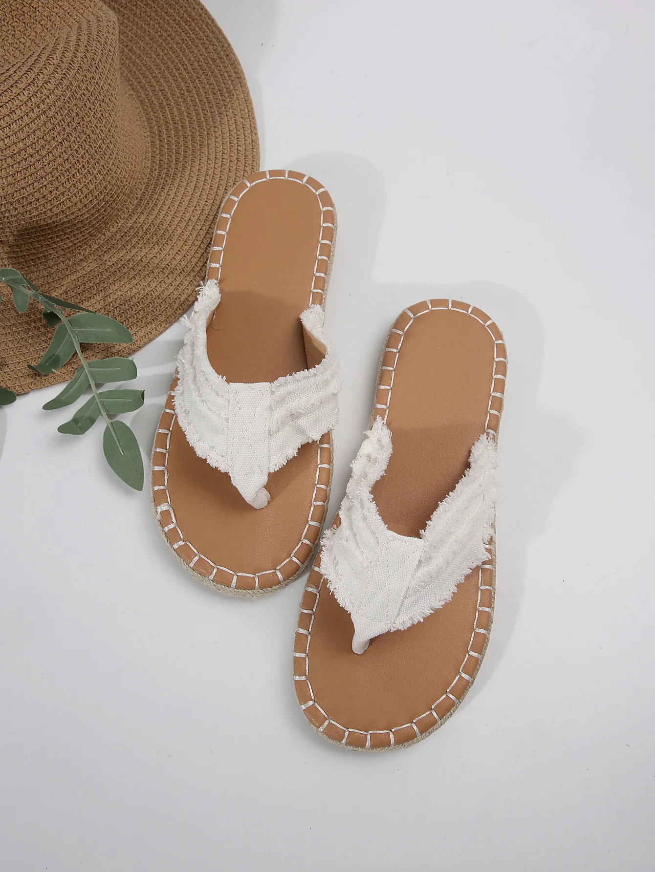 Denim Flip-Flops With Straw-lined Seams - Image 6