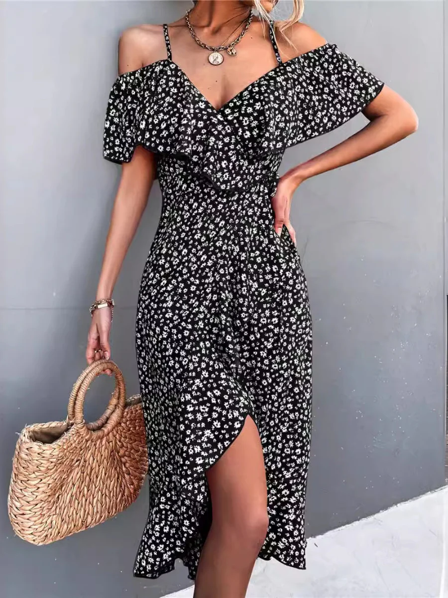 Off-the-shoulder Floral Print Sundress With Ruffles, Midi Length - Image 2