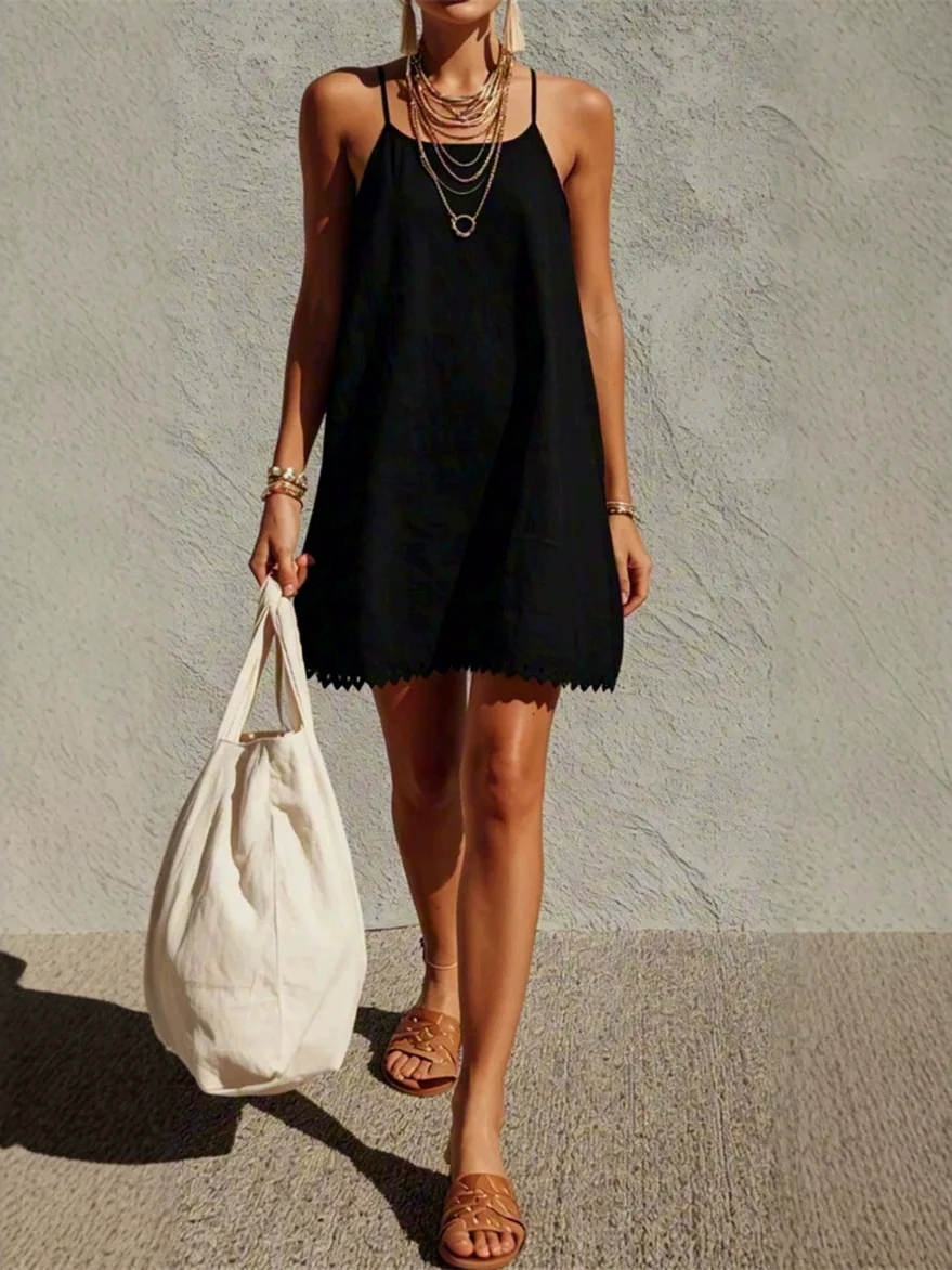 V Off-the-shoulder Spliced Short Dress - Image 4