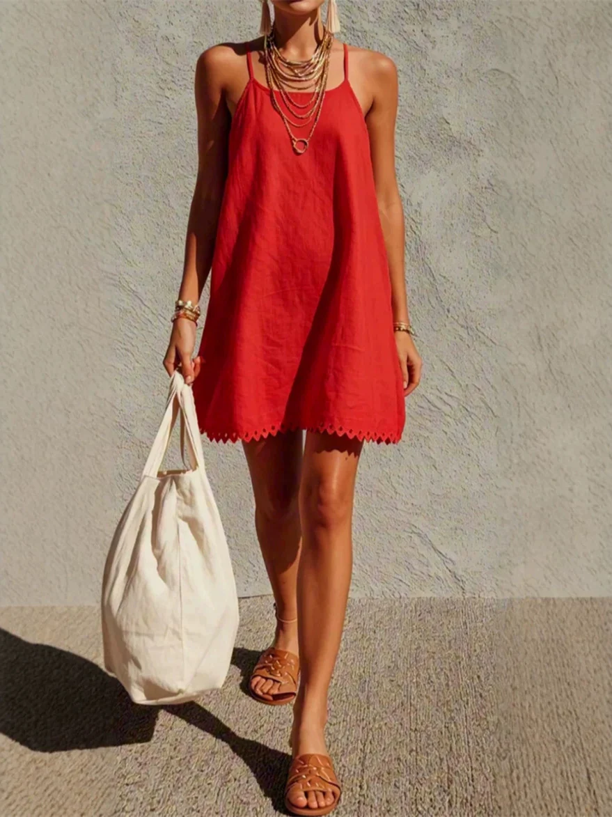 V Off-the-shoulder Spliced Short Dress - Image 5