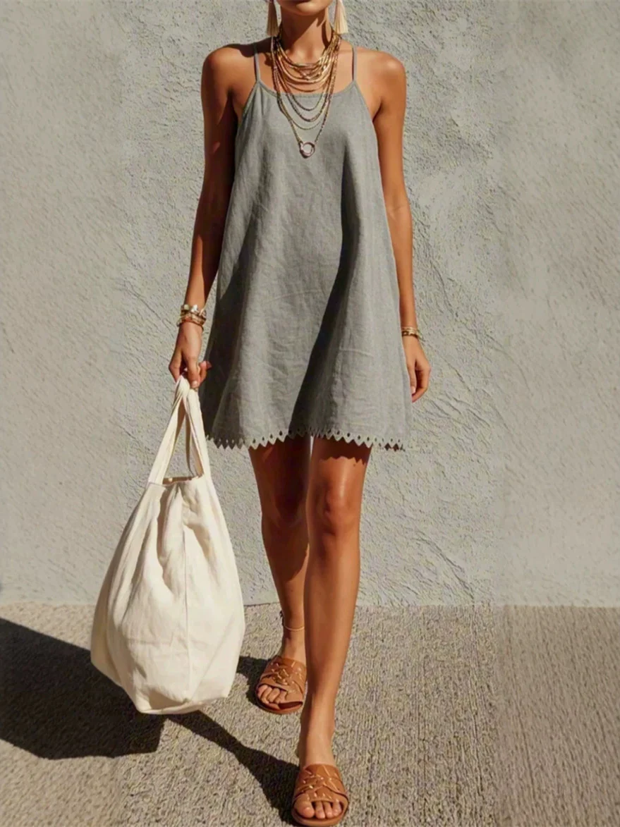 V Off-the-shoulder Spliced Short Dress - Image 6