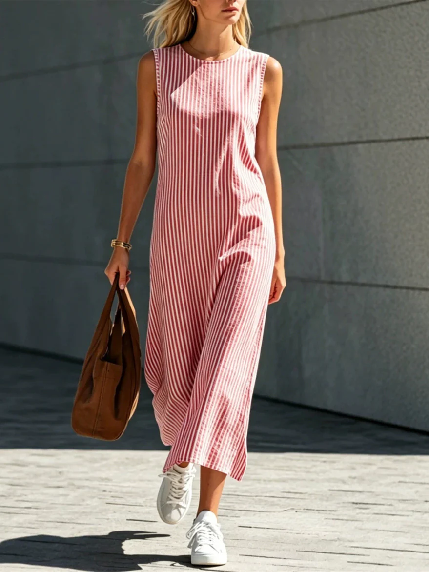 Striped Midi Dress For Commuting - Image 3