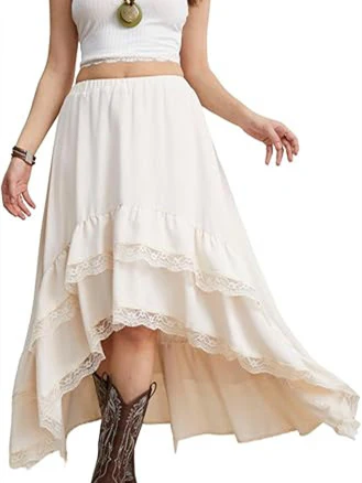 Lace Striped Plaid Midi Skirt For Women - Image 10