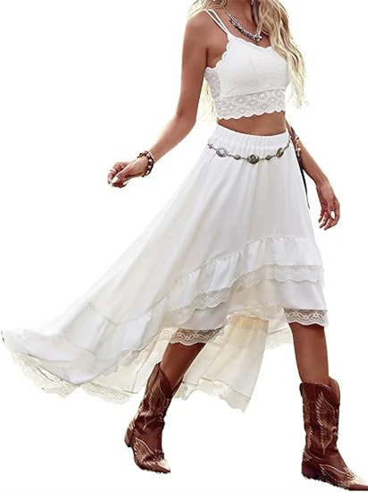 Lace Striped Plaid Midi Skirt For Women - Image 2