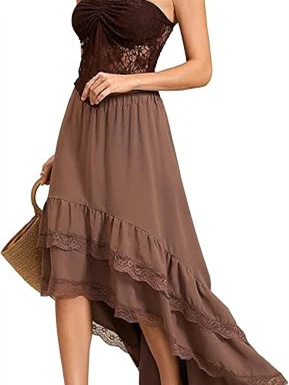 Lace Striped Plaid Midi Skirt For Women - Image 3