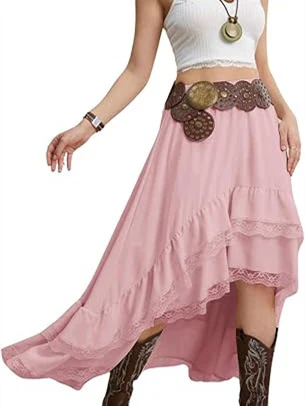 Lace Striped Plaid Midi Skirt For Women - Image 4