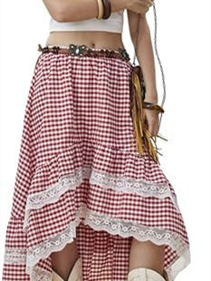 Lace Striped Plaid Midi Skirt For Women - Image 5