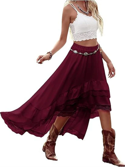 Lace Striped Plaid Midi Skirt For Women - Image 6