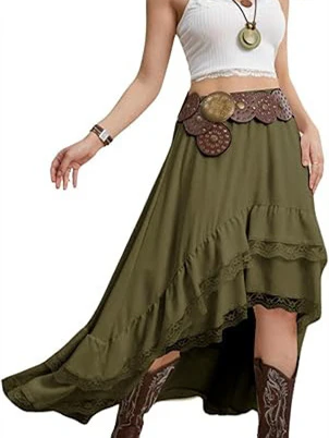 Lace Striped Plaid Midi Skirt For Women - Image 7